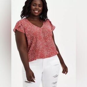 Torrid Red, Pink & White Tulip Sleeve Georgette Blouse Size Large (Torrid 0)